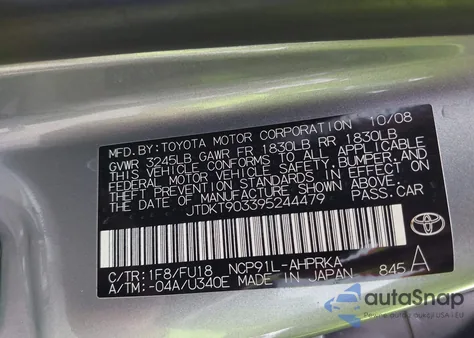 2009 Toyota Yaris z USA, uszkodzony, nr VIN JTDKT903395244479